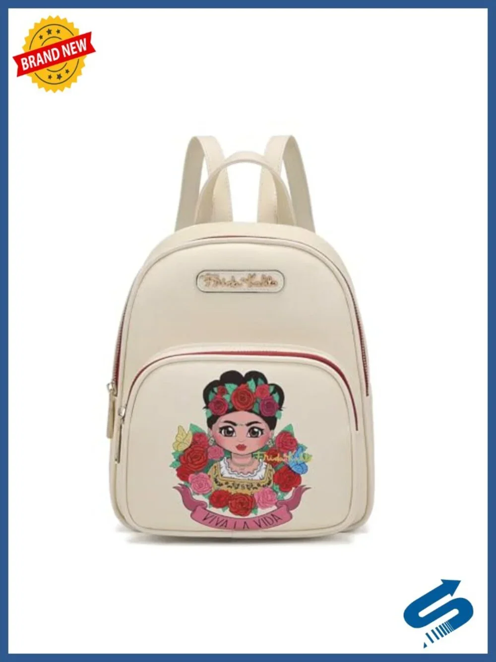 Faux Leather Fashion Backpack with Floral Art Pattern, Adjustable Straps